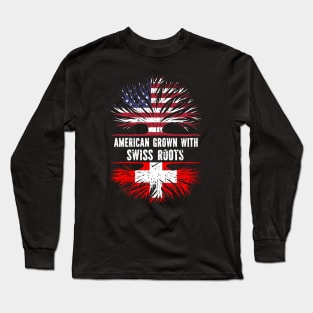 American Grown with Swiss Roots USA Flag Long Sleeve T-Shirt